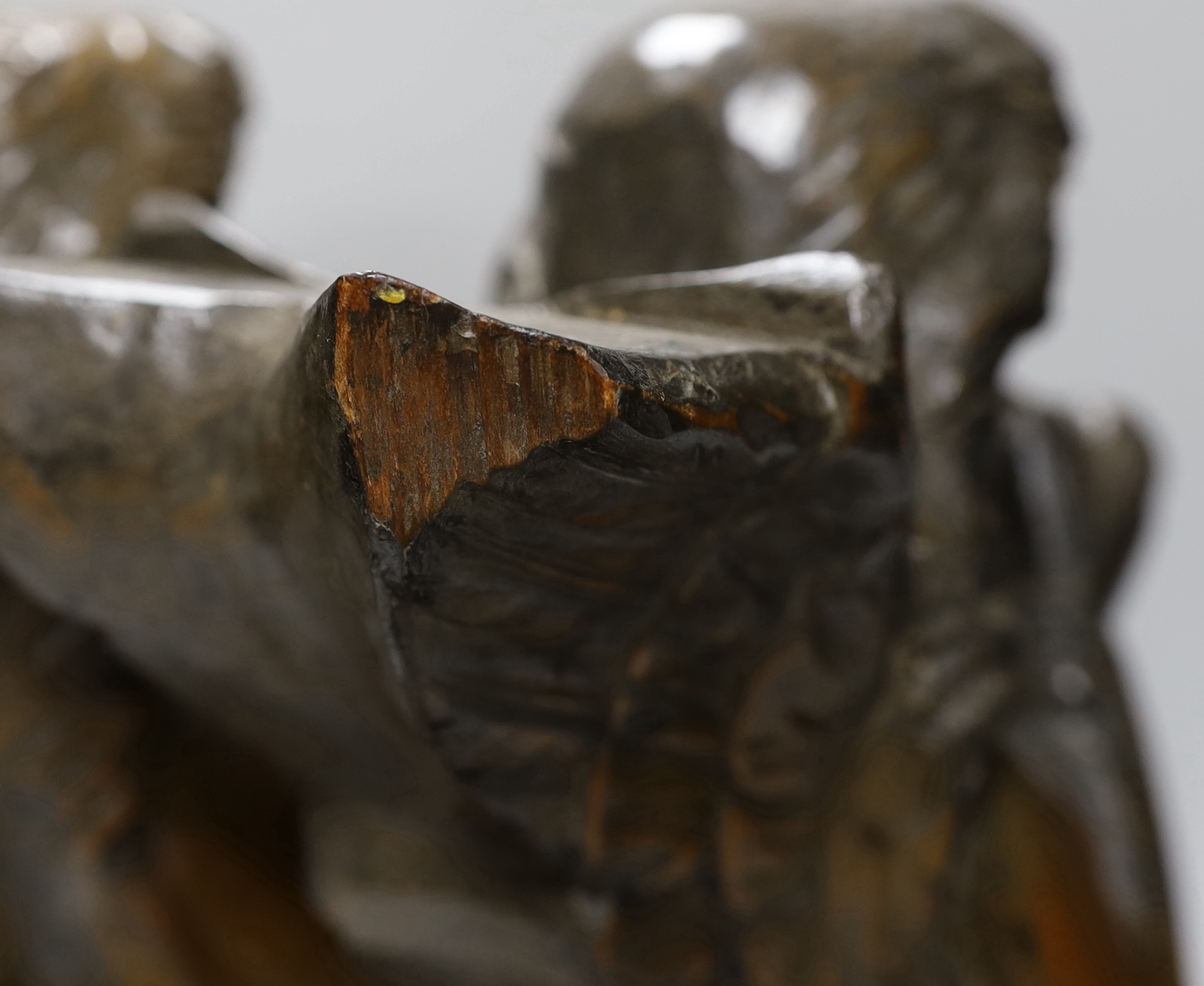 A pair of carved pine angels playing recorders, height 40cm